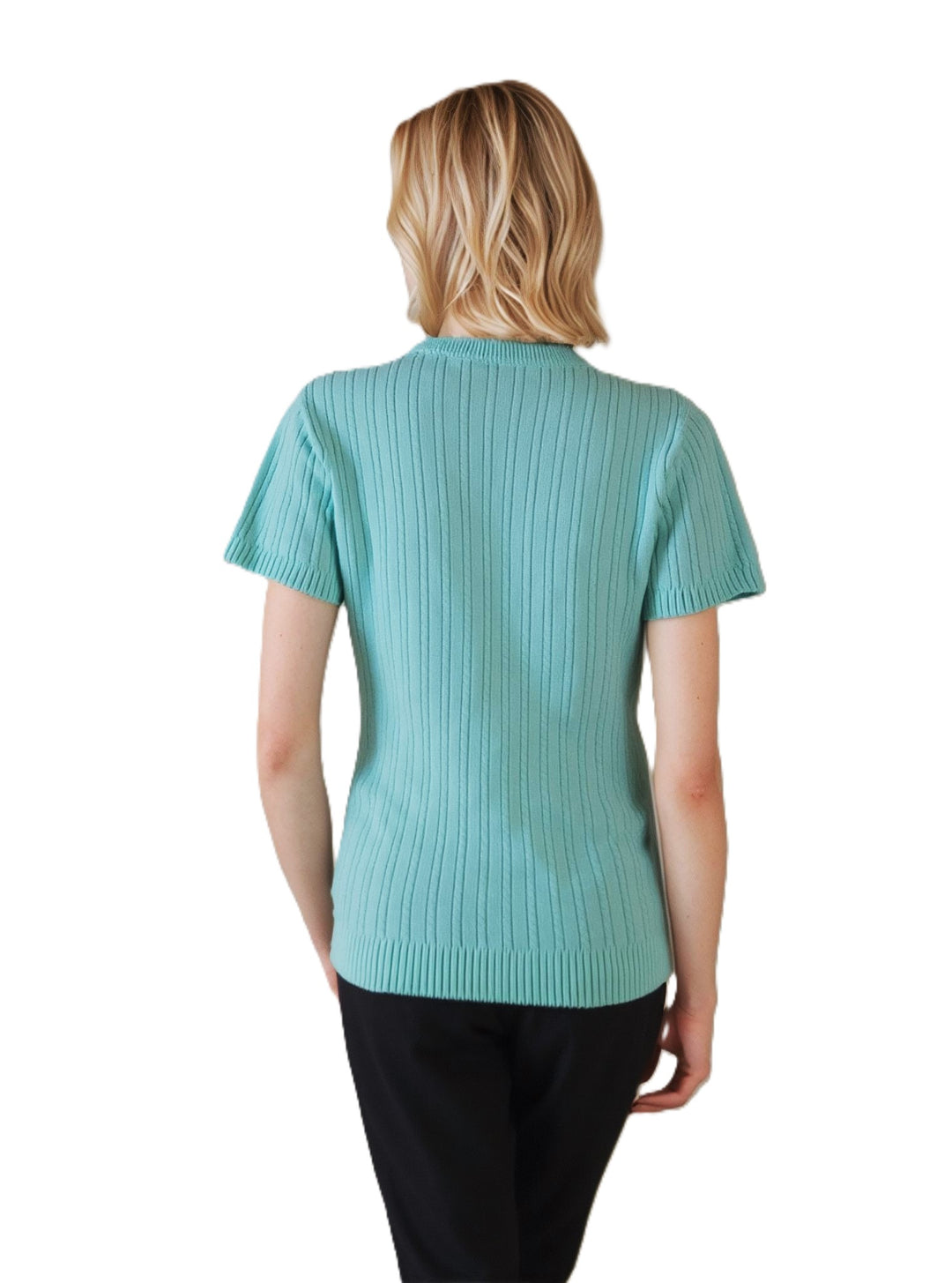 Mint Ribbed Design Short Sleeve Jumper
