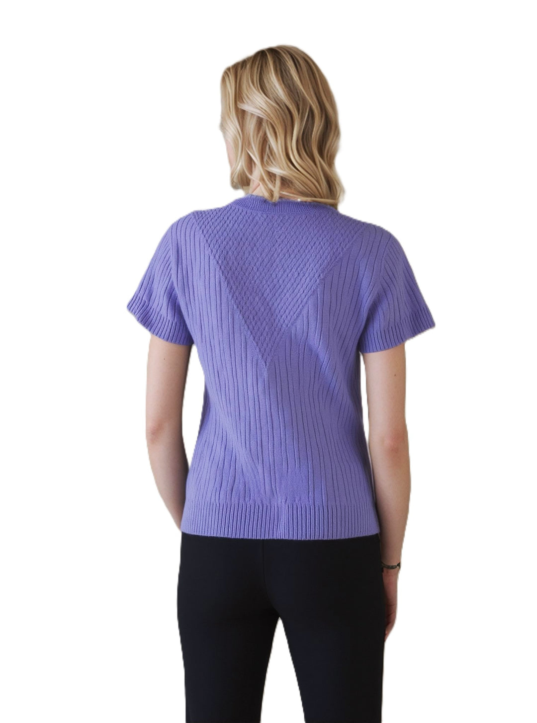 Lilac Ribbed Design Short Sleeve Jumper