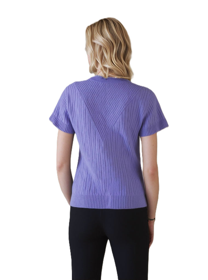 Lilac Ribbed Design Short Sleeve Jumper