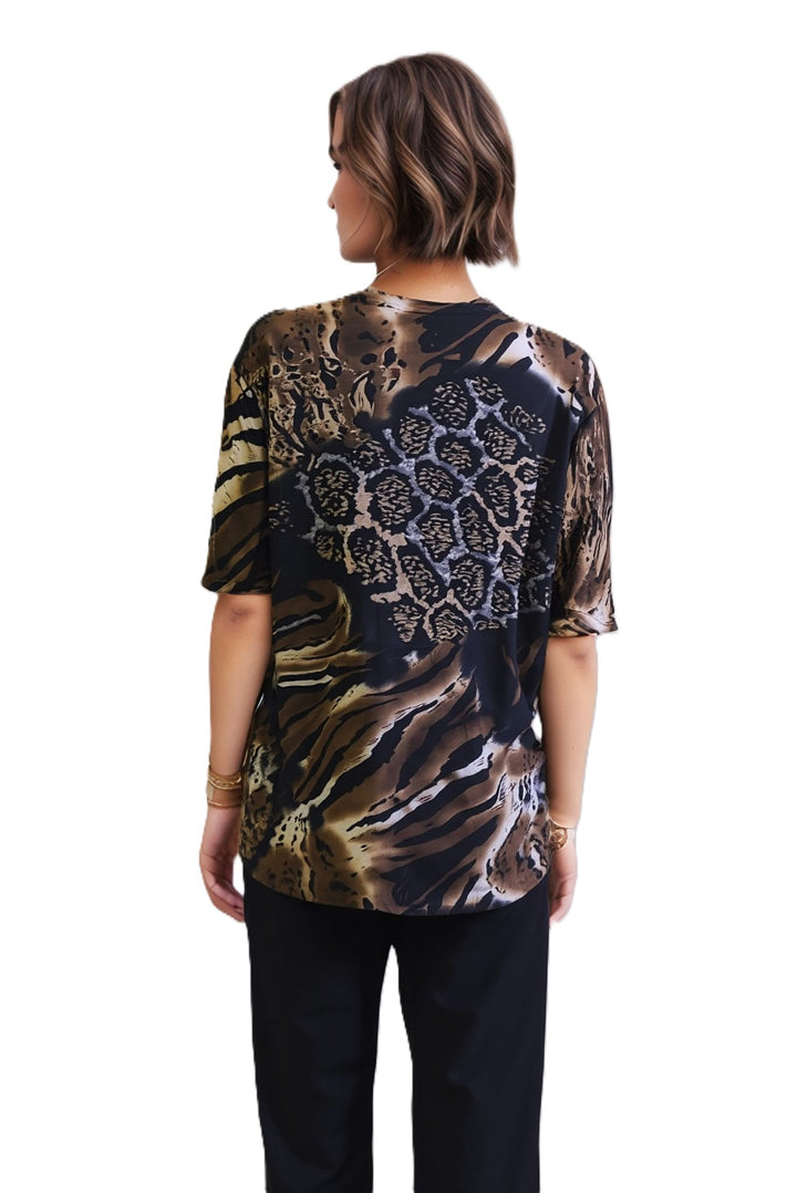 Brown Leopard Print Short Sleeves Top