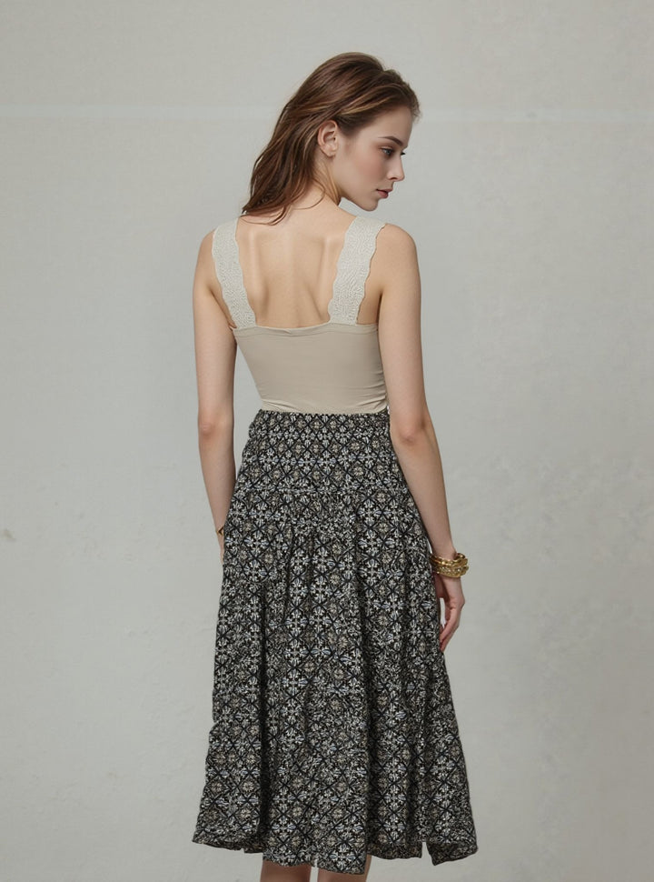 Taupe Paisley Print Maxi Skirt
