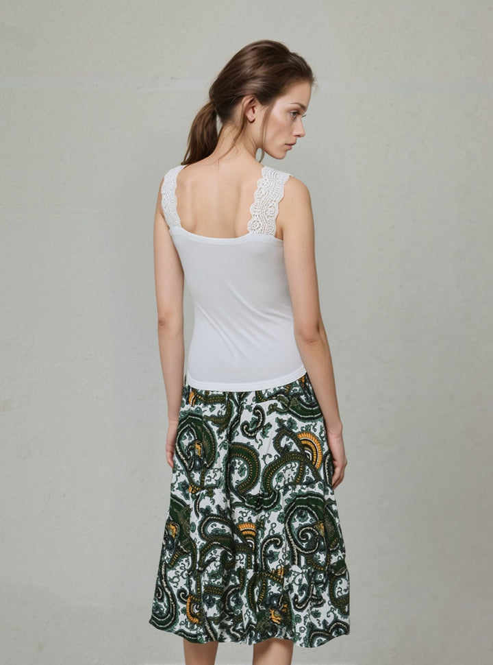 Green Paisley Print Maxi Skirt