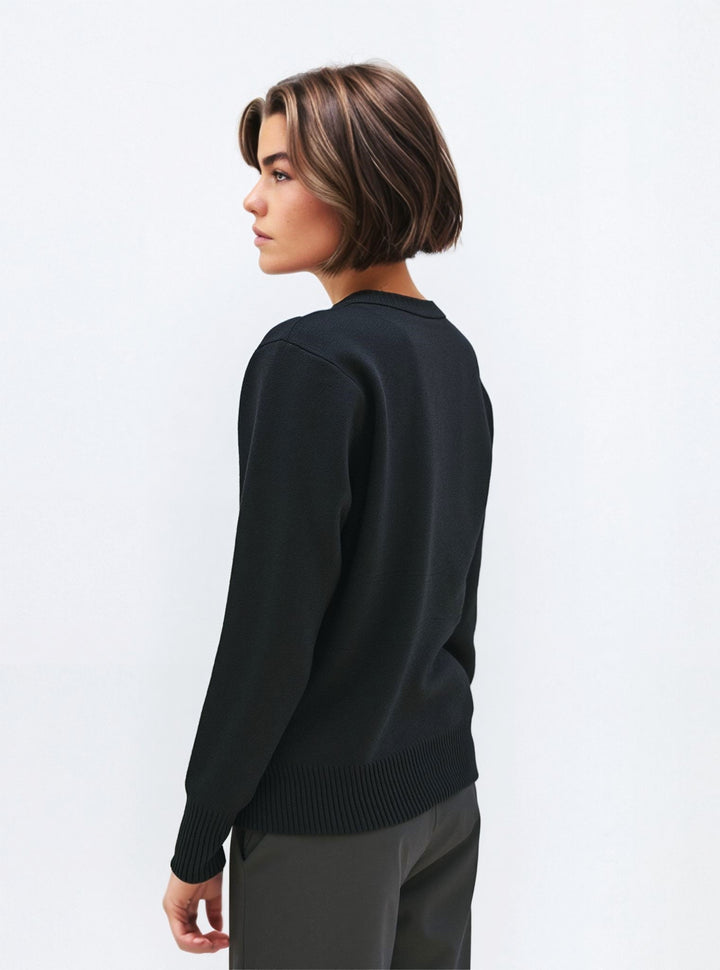 Black Cable Knit Cardigan - Classic Button-Down Sweater