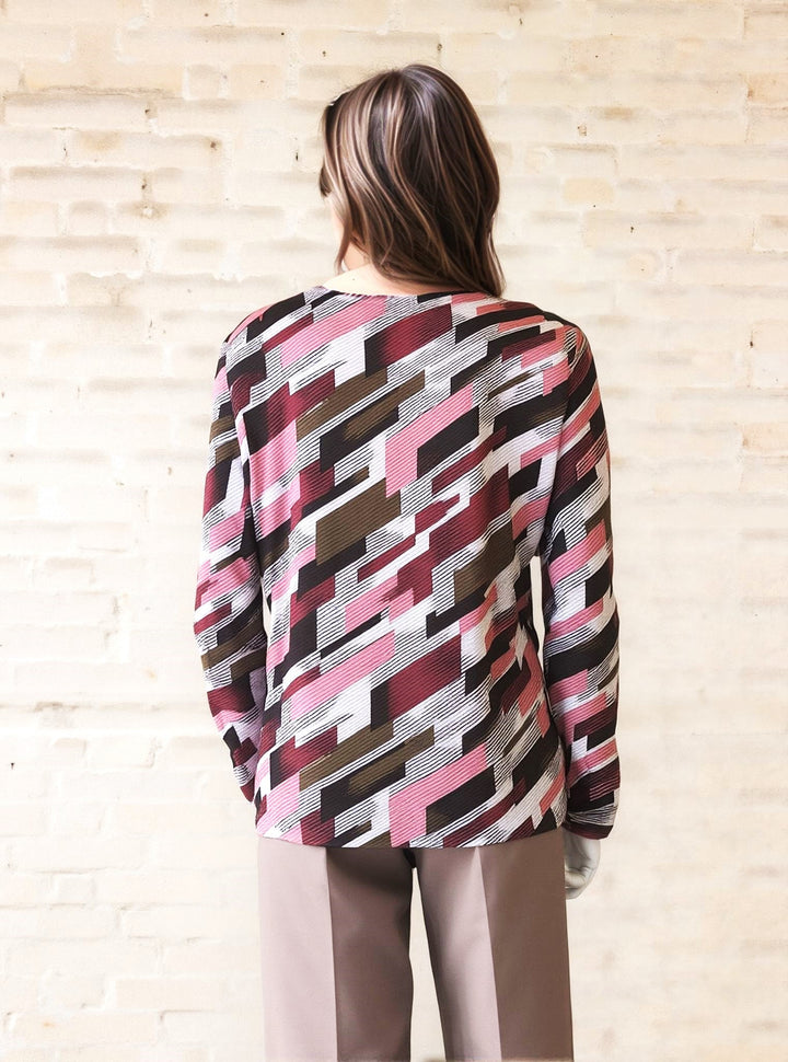 Retro Geometric Print Long Sleeve Top