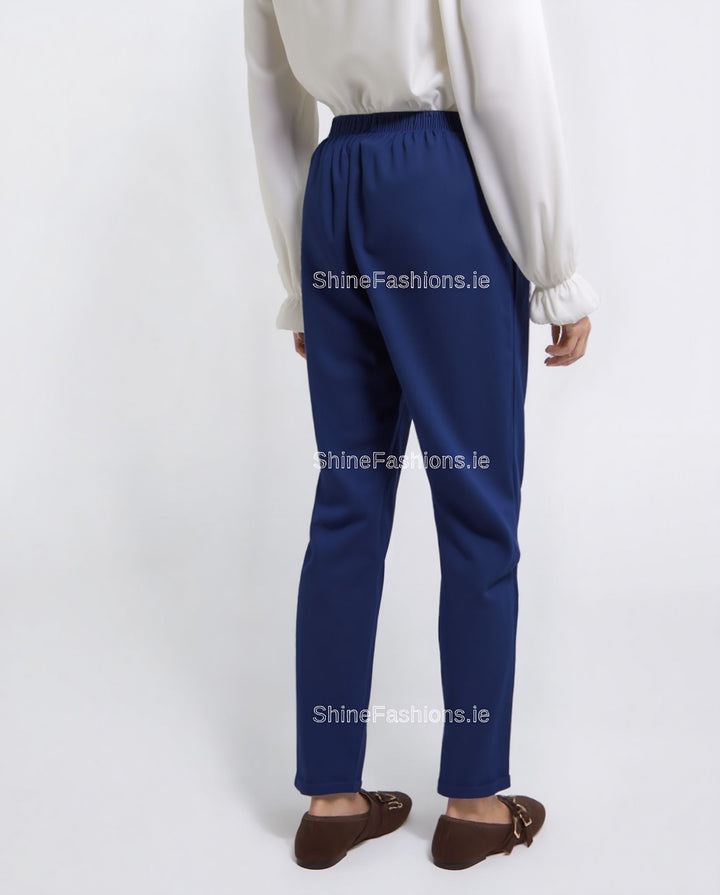 Denim Blue Elastic Waist Pocket Jeans with Stretch