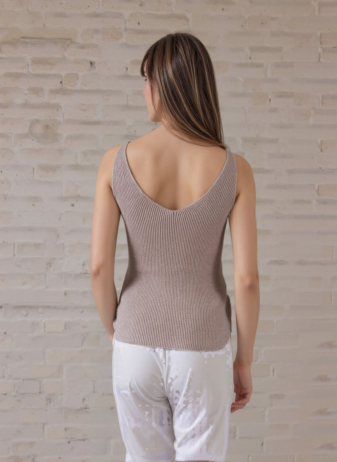 Taupe Sleeveless Knit Shimmer Vest Top