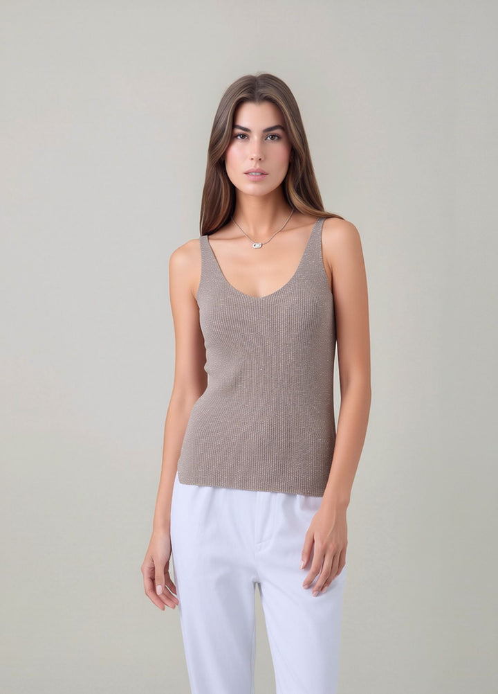 Taupe Sleeveless Knit Shimmer Vest Top