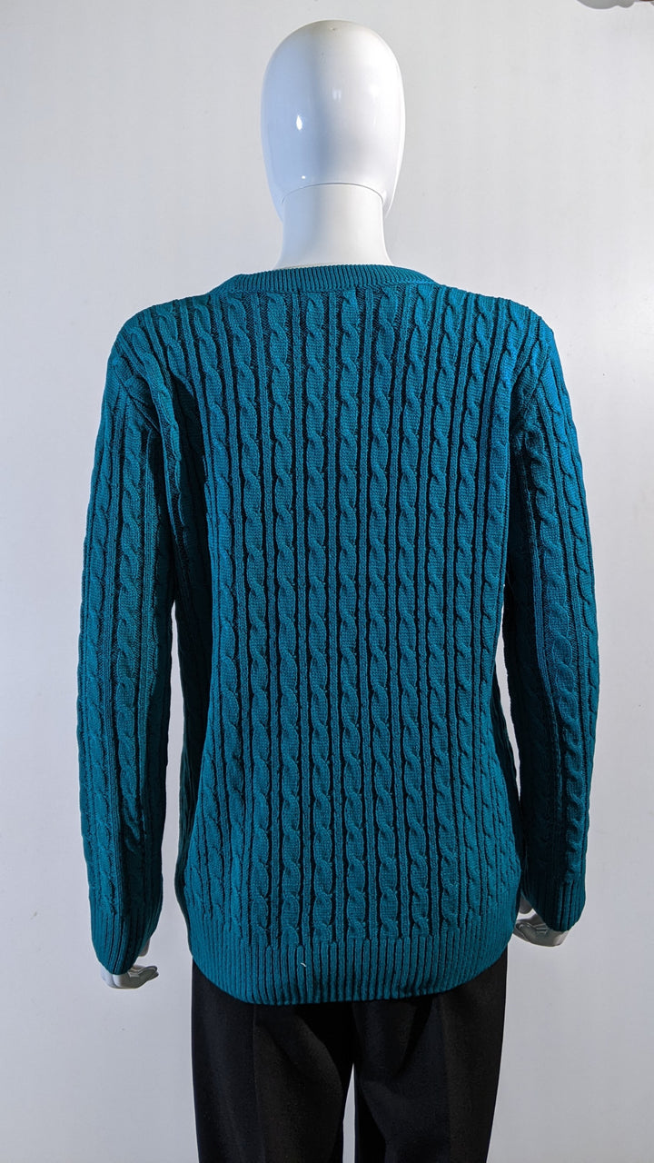 Teal Round Neck Cable Knit Jumper