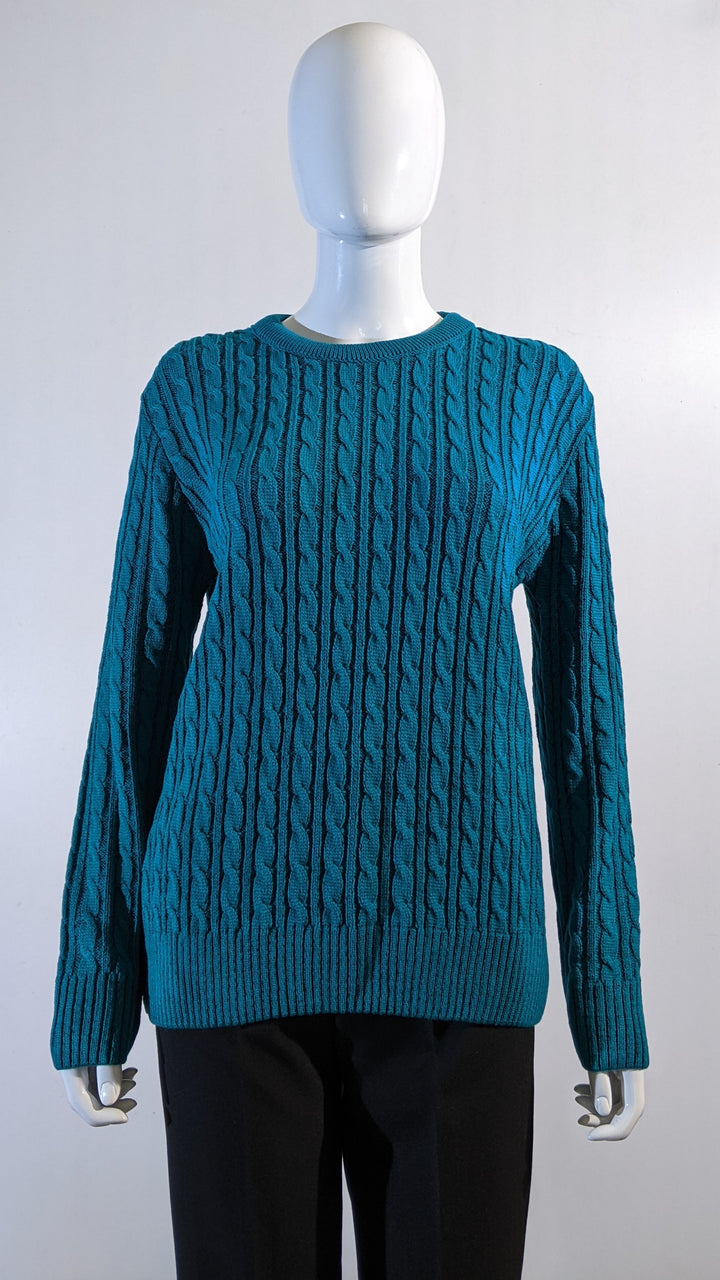 Teal Round Neck Cable Knit Jumper