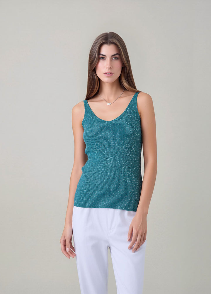 Teal Sleeveless Knit Shimmer Vest Top