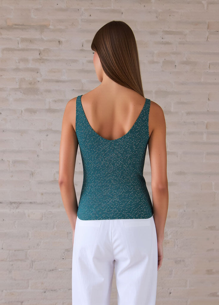 Teal Sleeveless Knit Shimmer Vest Top