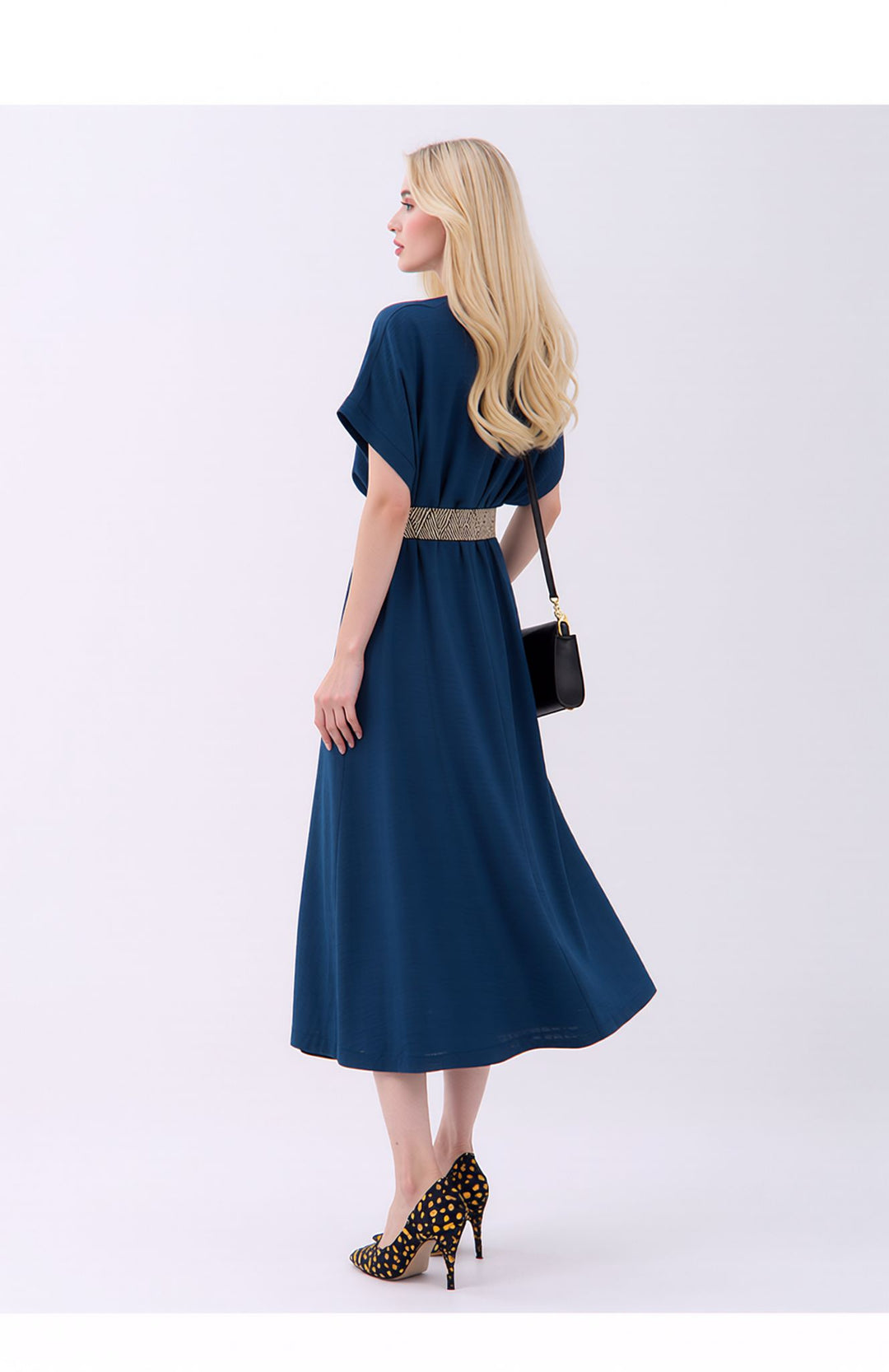 Teal Wrap Midi Dress Elegant Summer Occasion Dress with Belt