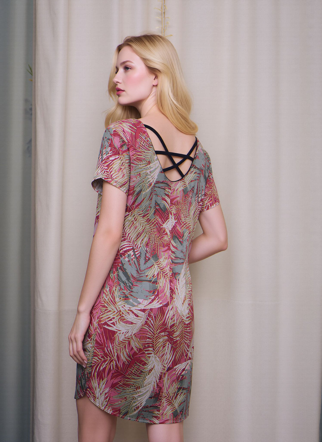 Tropical Print Cross Back Swing Dress