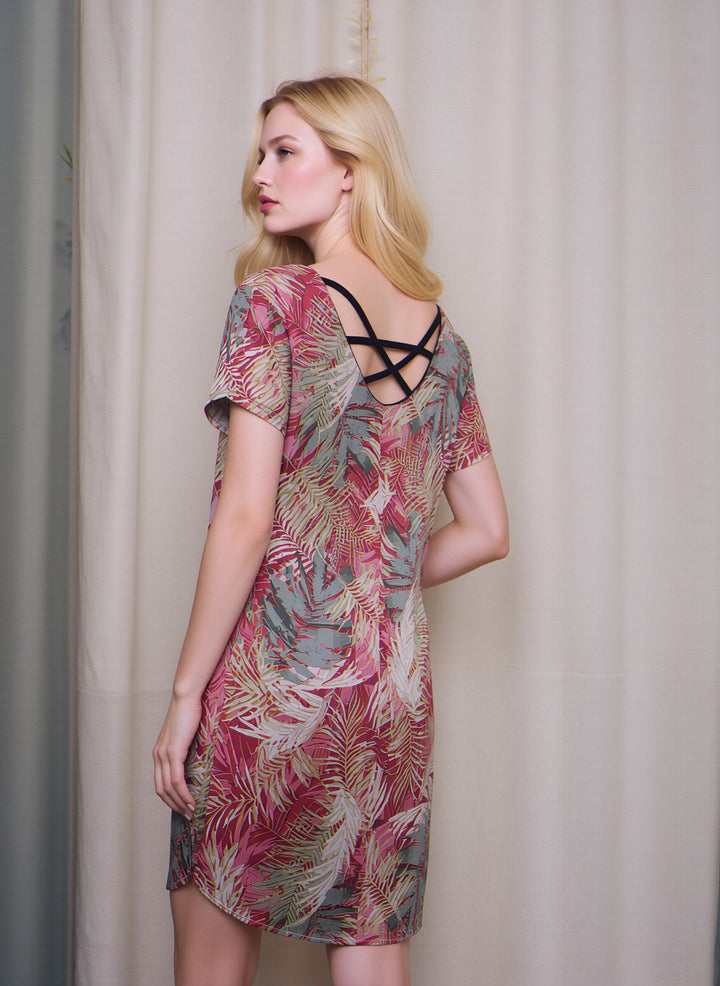 Tropical Print Cross Back Swing Dress