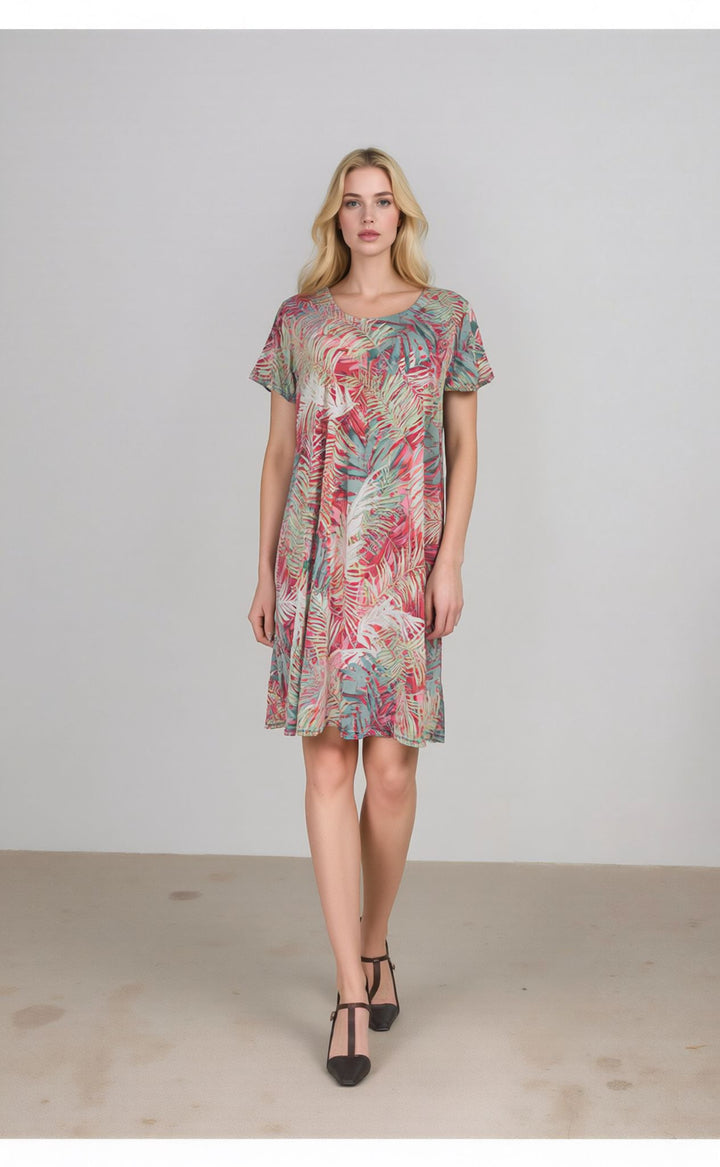 Tropical Print Cross Back Swing Dress