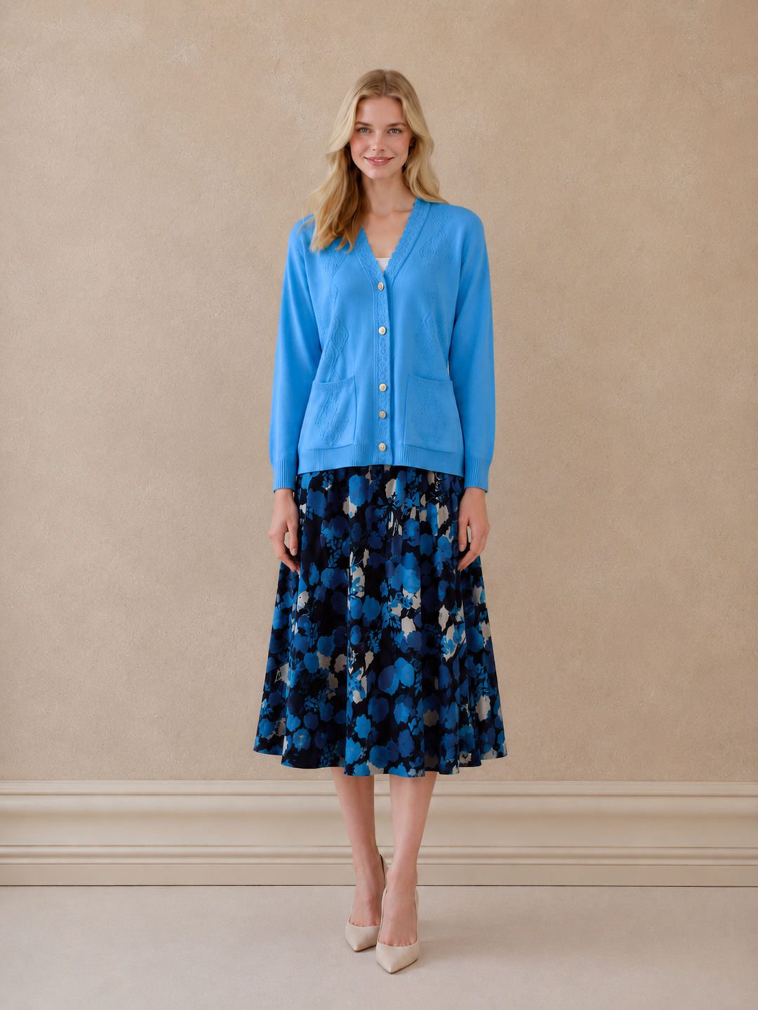 Turquoise V-Neck Pocket Button Up Cardigan