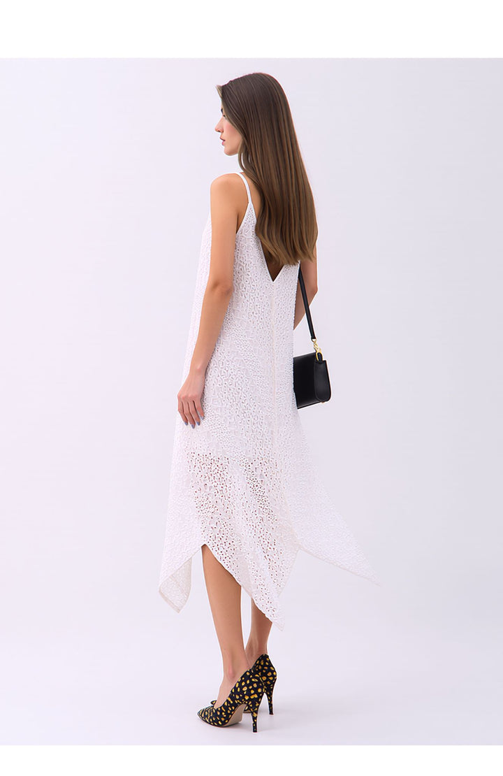 White Broderie Anglaise Summer Holiday Sleeveless Cotton Look Dress