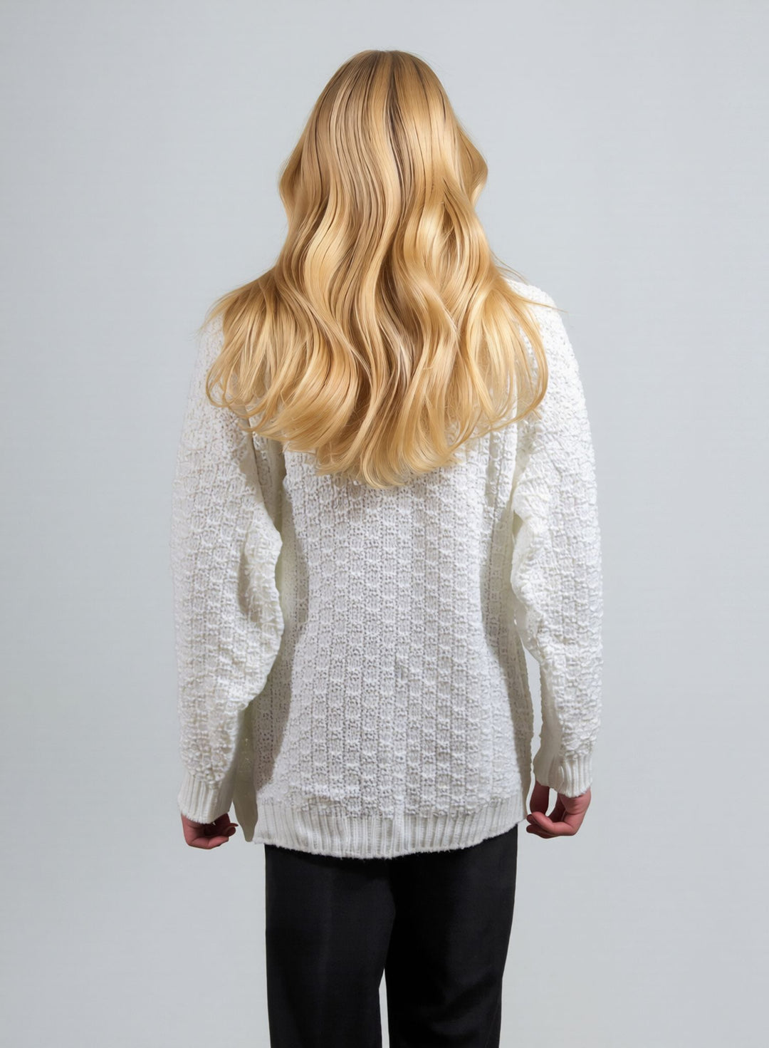 White Cable Knit Round Neck Cardigan with Pockets