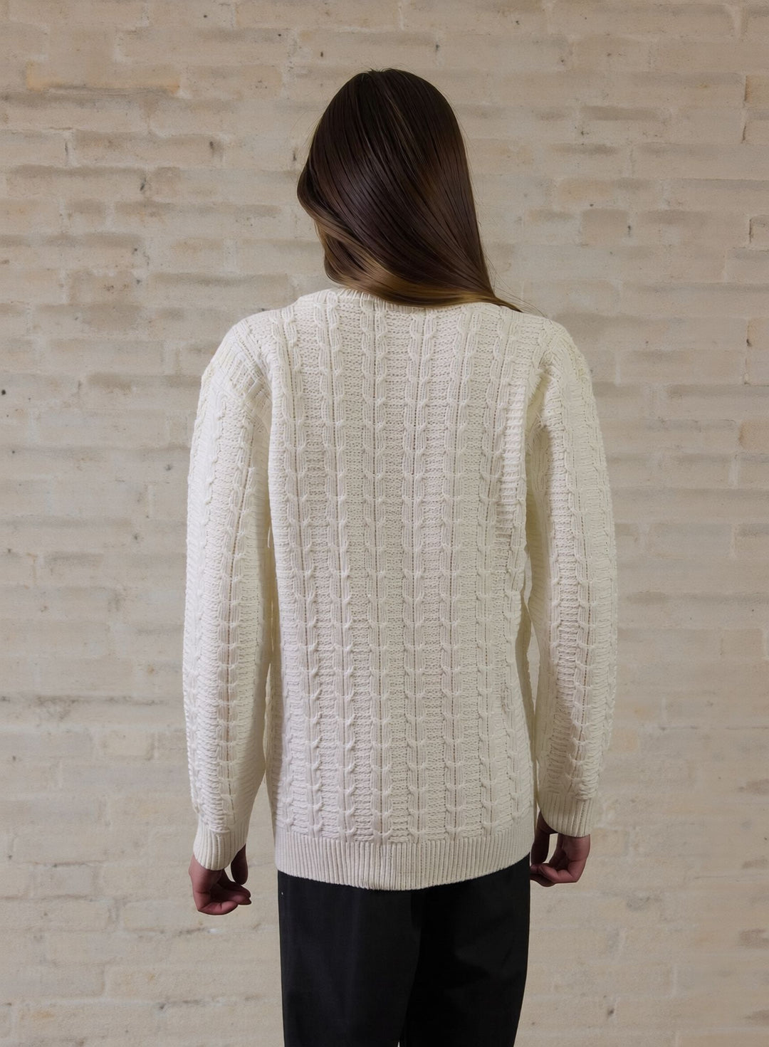 White Cable Stitch Round Jumper