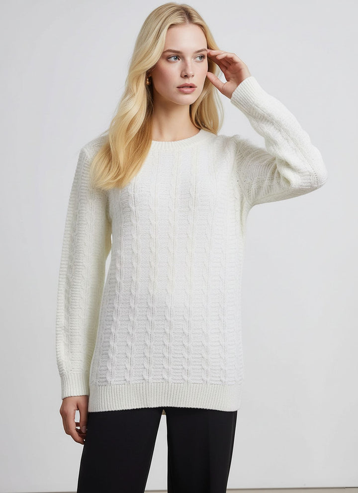 White Cable Stitch Round Jumper