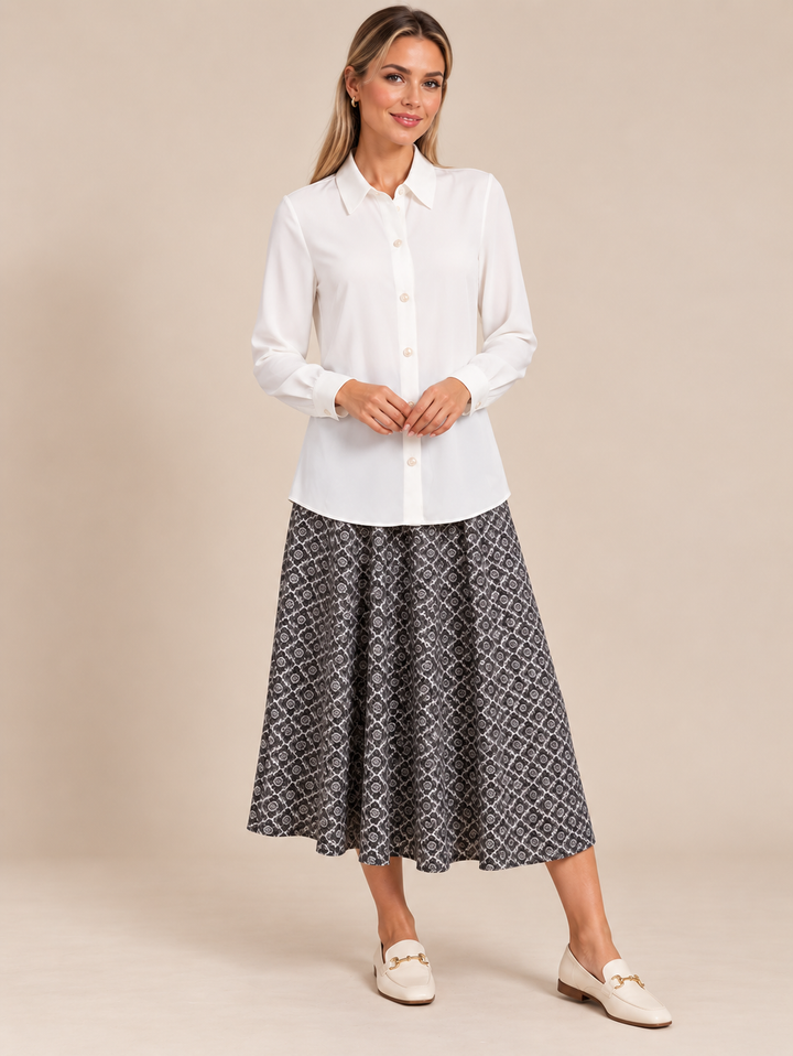 White Classic Long Sleeve Button-Up Blouse