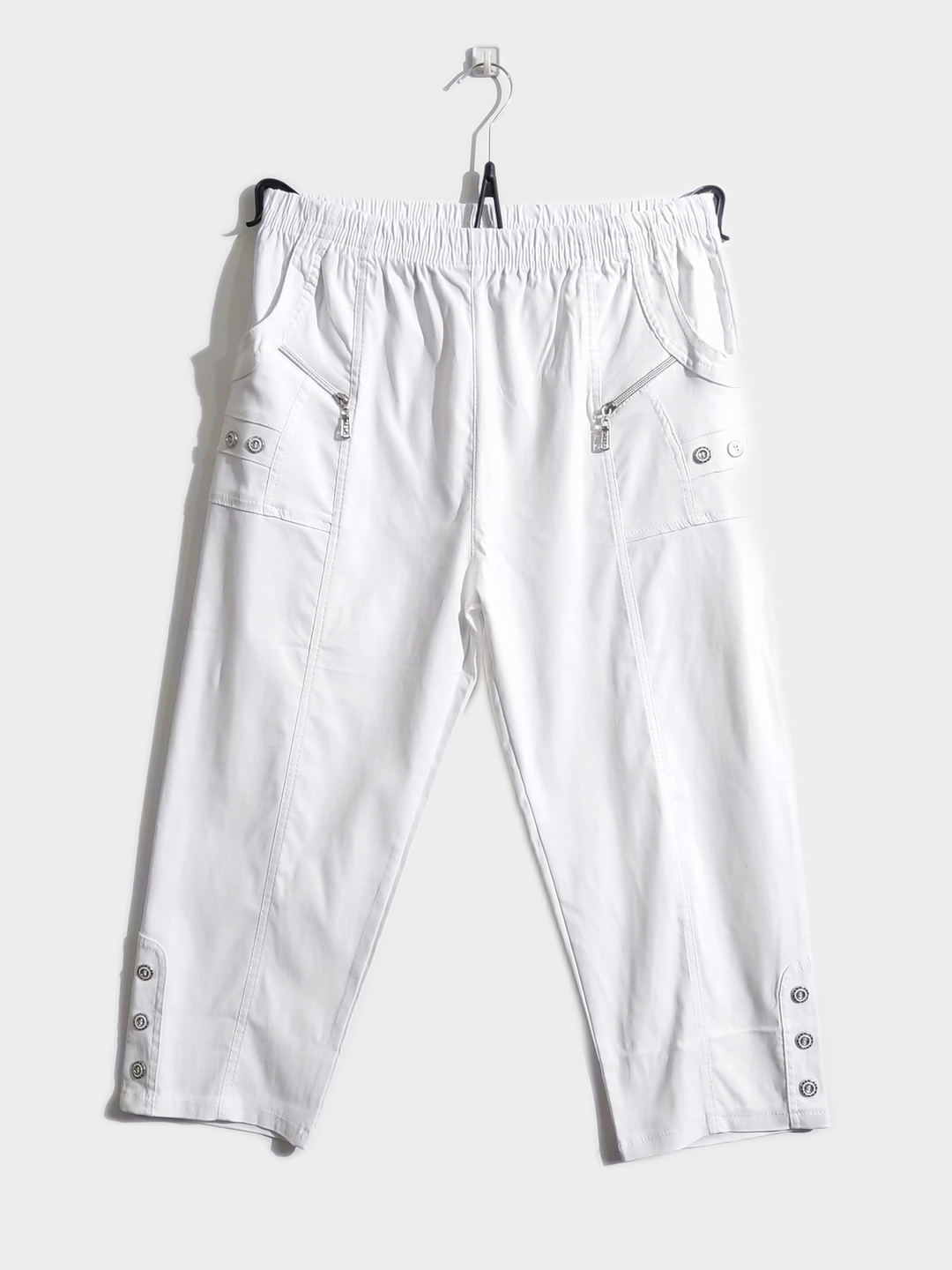 White Cotton Stretch Elasticated Waist Cropped Trouser