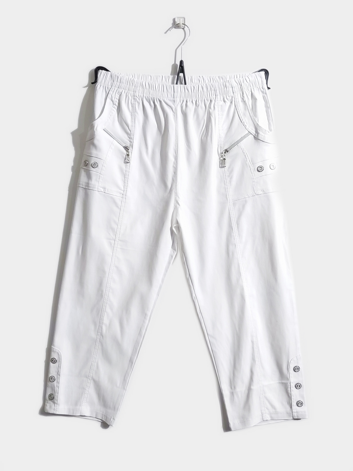 White Cotton Stretch Elasticated Waist Cropped Trouser