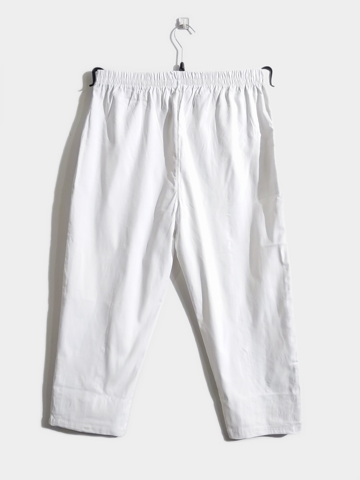 White Cotton Stretch Elasticated Waist Cropped Trouser