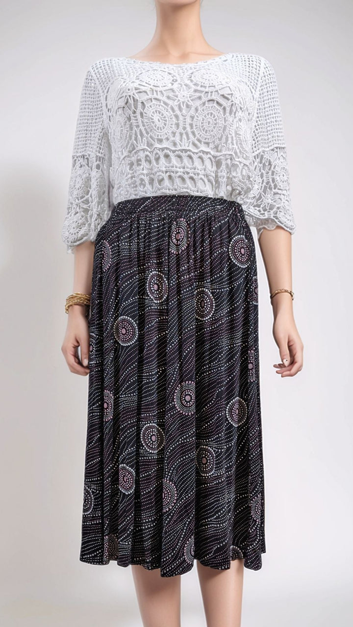 White Dotted Pattern Elasticated Skirt