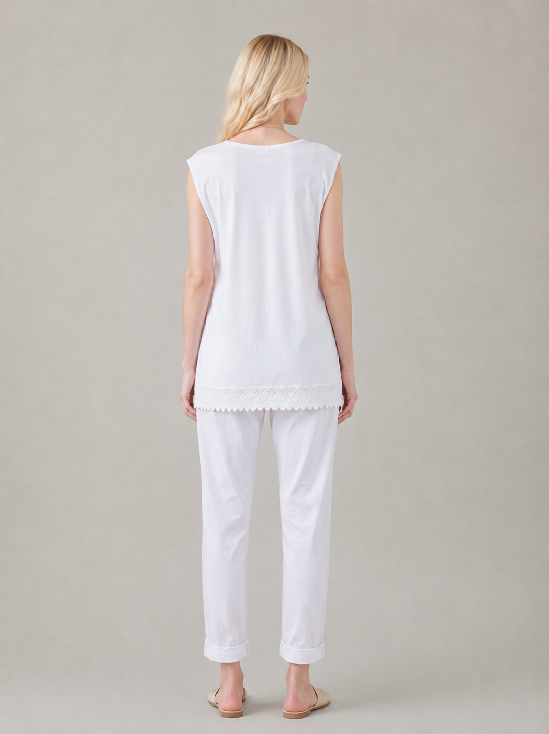 White Embroidered Sleeveless Top Soft Casual Summer Vest