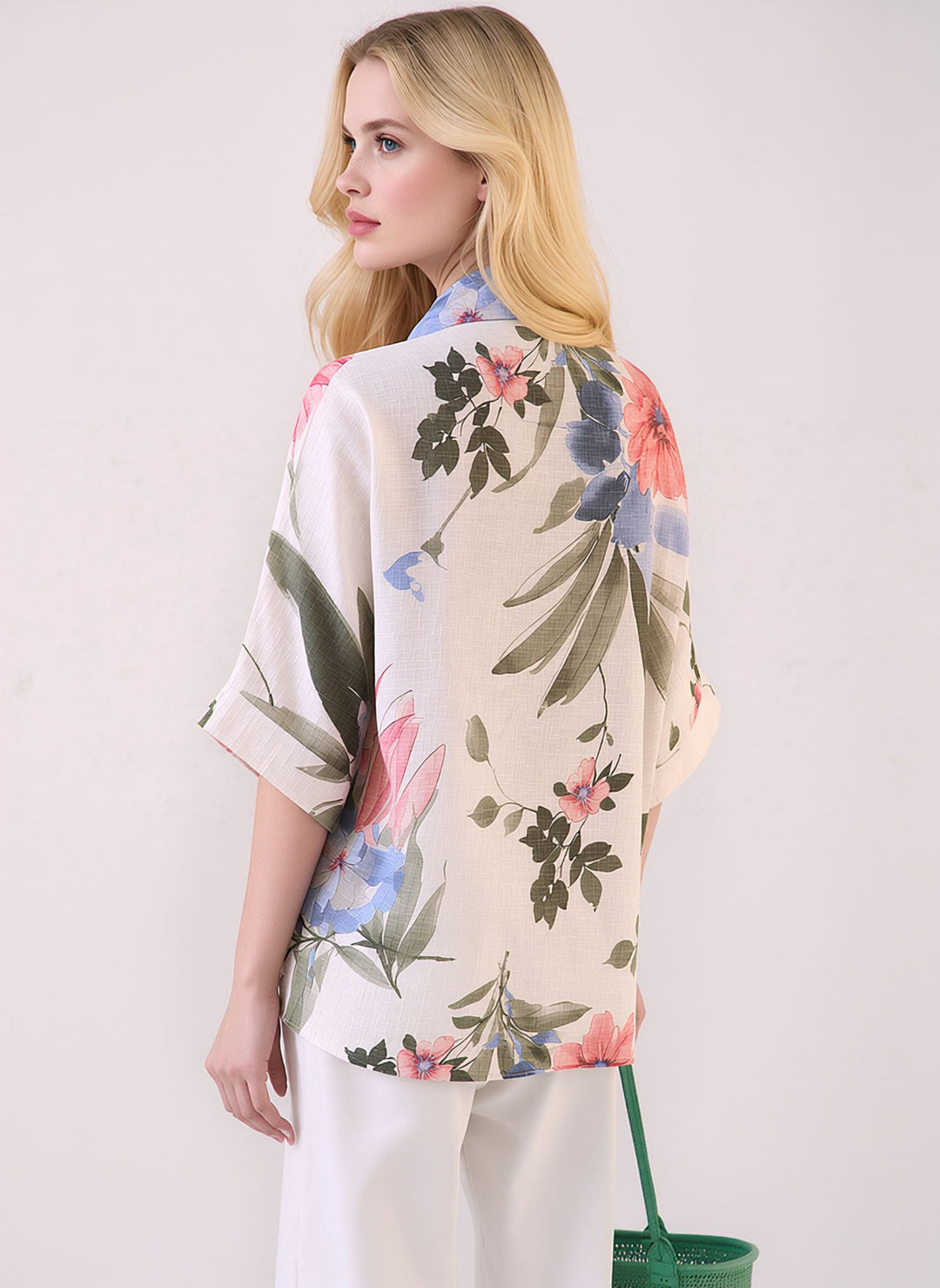 White Floral Cotton Button Lightweight Summer Shirt Top