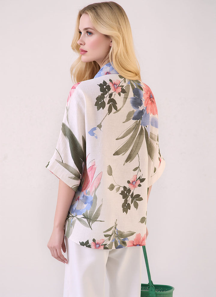 White Floral Cotton Button Lightweight Summer Shirt Top