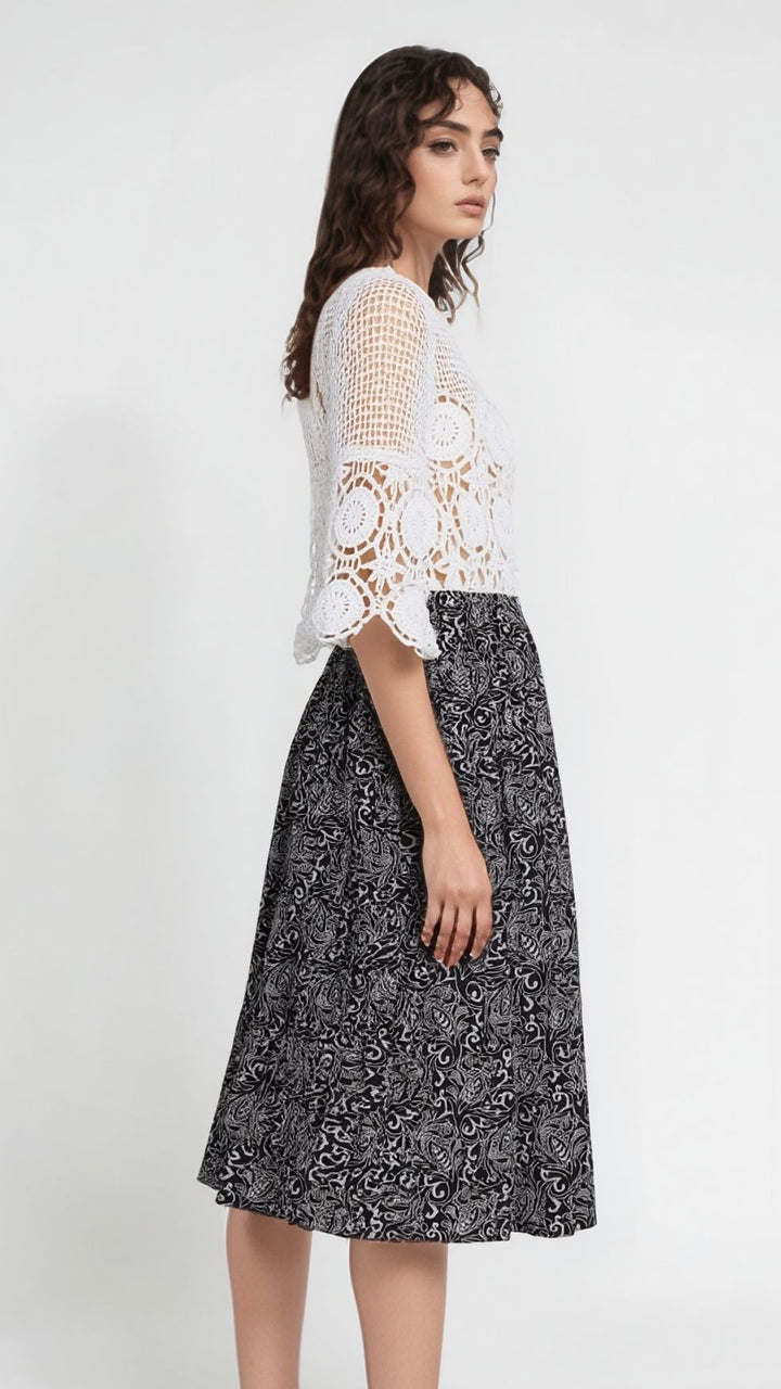 White Paisley Pattern Elasticated Skirt