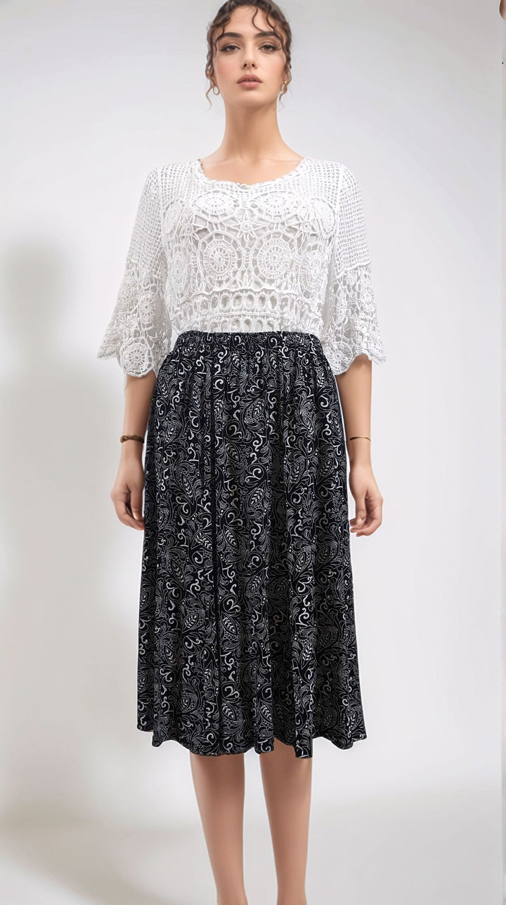 White Paisley Pattern Elasticated Skirt