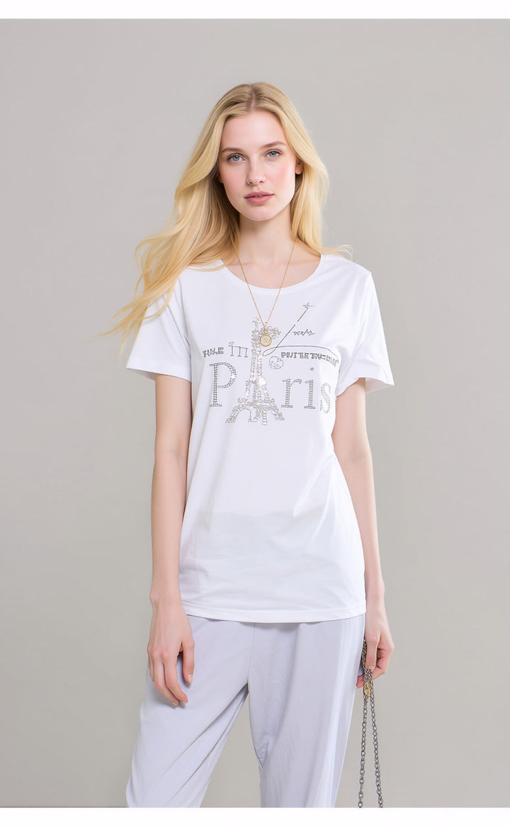 White Paris Eiffel Tower Graphic Fashion T-Shirt