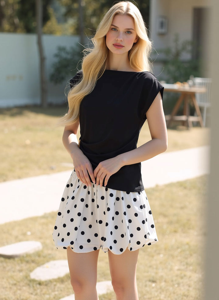White Polka Dot Bubble Skort Skirt Style Shorts