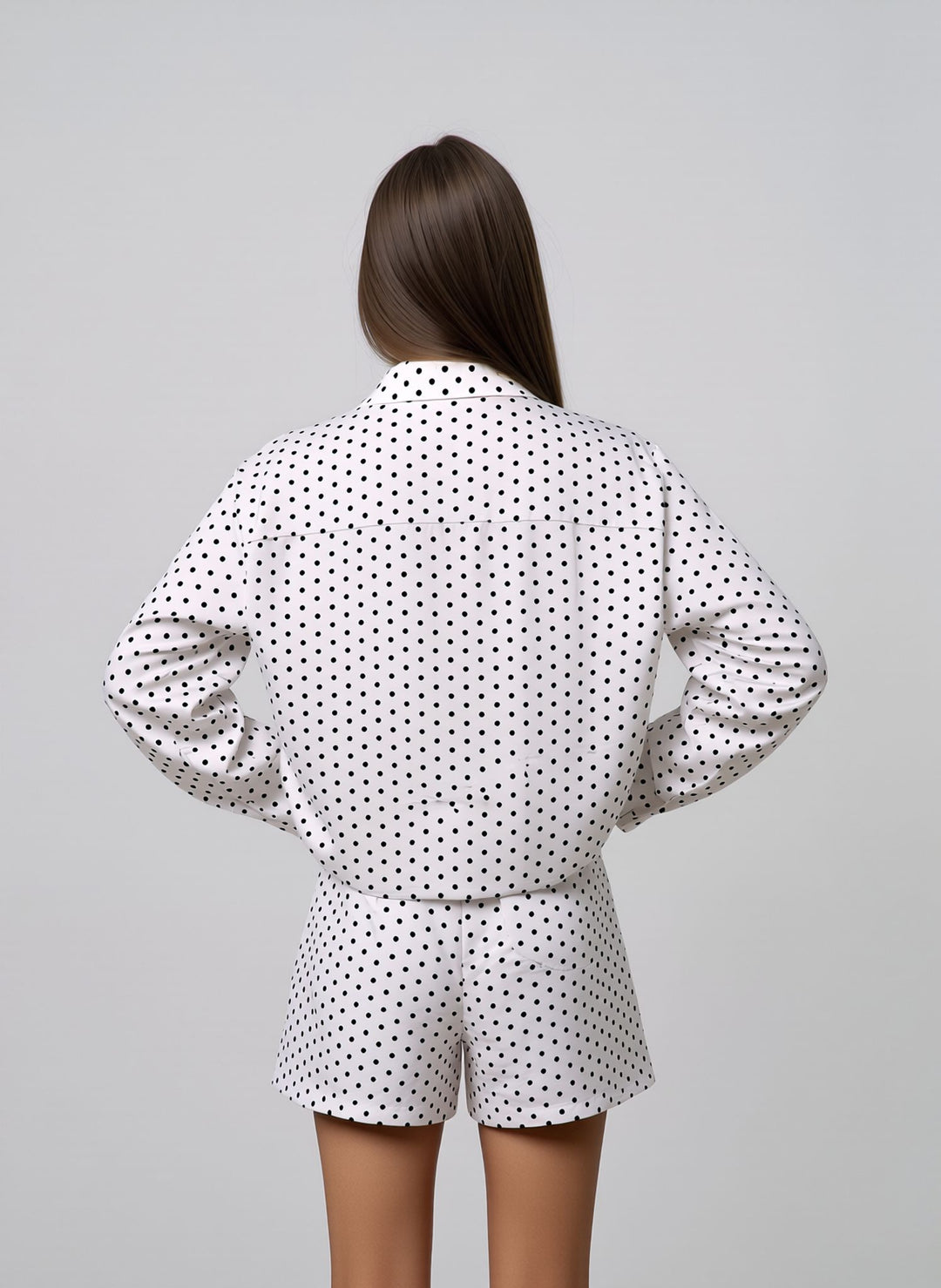 White Polka Dot Oversized Jacket & Shorts Loungewear Chic Co-ord