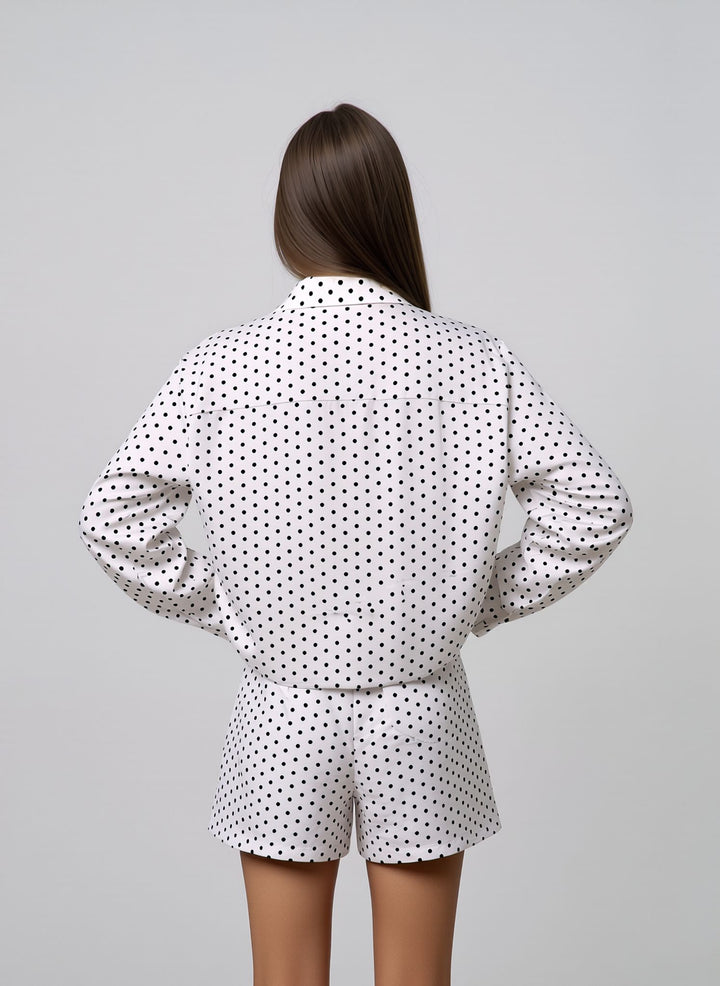 White Polka Dot Oversized Jacket & Shorts Loungewear Chic Co-ord