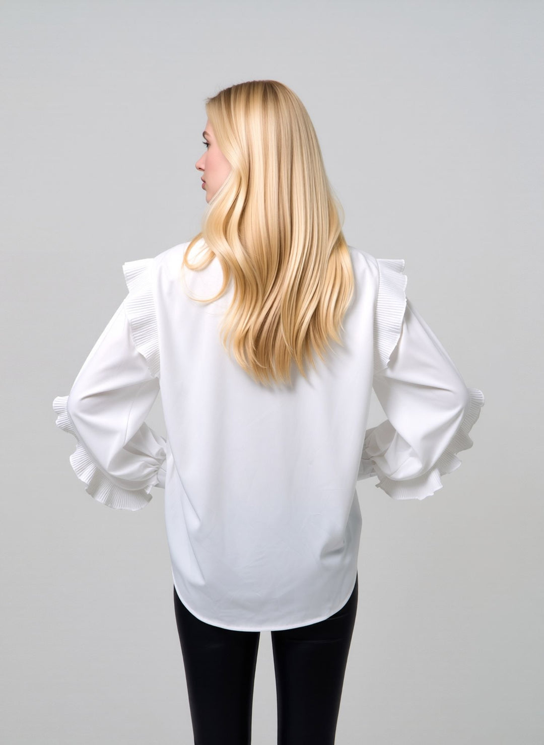 White Ruffle Sleeve Shirt Elegant Button Blouse