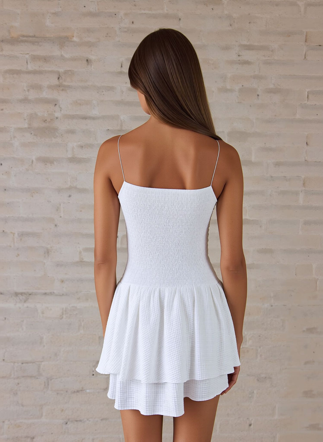 White Strapless Playsuit Tiered Ruffle Hem Cotton Summer Lightweight Vacation Outfit