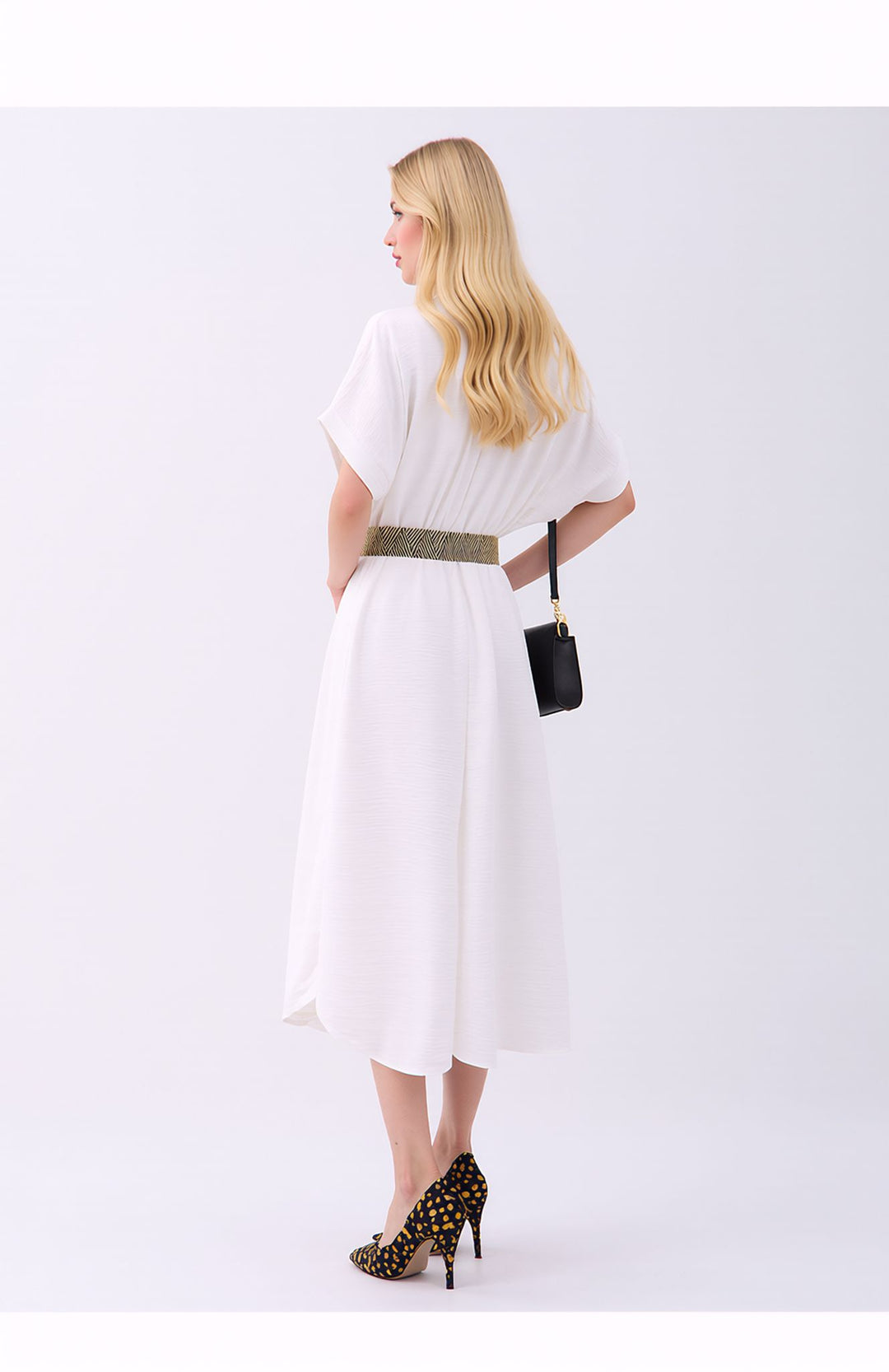 White Wrap Midi Dress Elegant Summer Occasion Dress with Belt