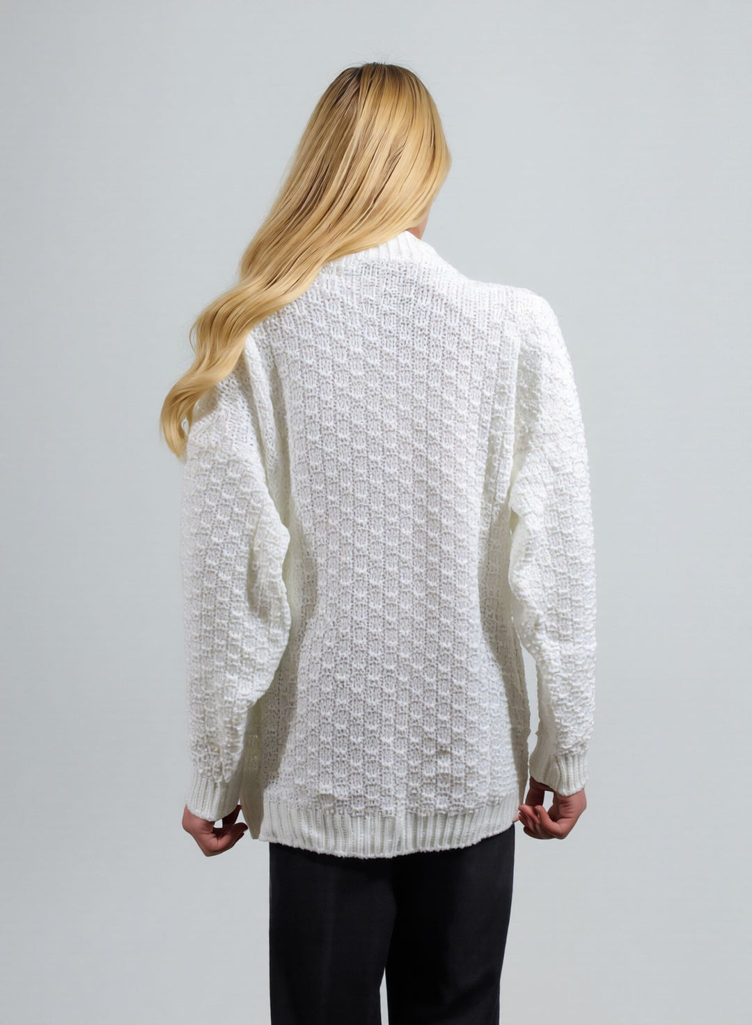 Women's Classic White Cable Knit Cardigan Sweater with Pockets  Button-Front Long Sleeve Knitwear Top