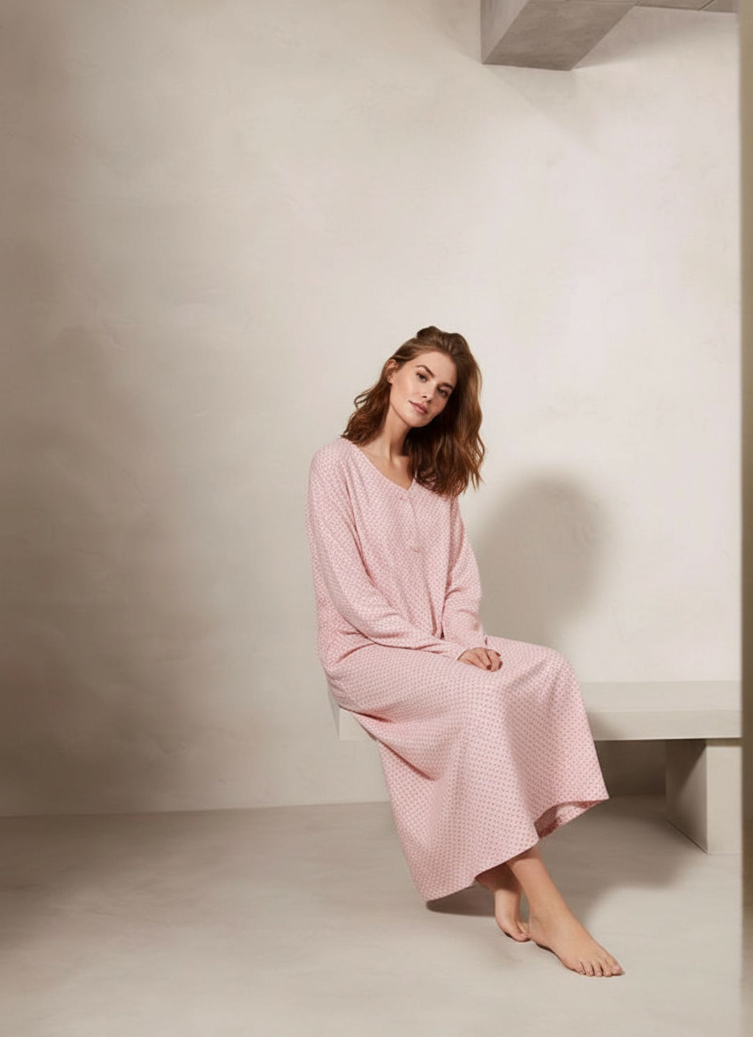 Women's Coral Dotted Pocket Fleeced Night Dress