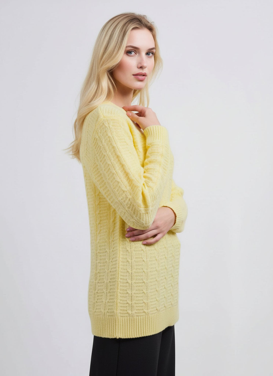 Yellow Cable Stitch Round Jumper