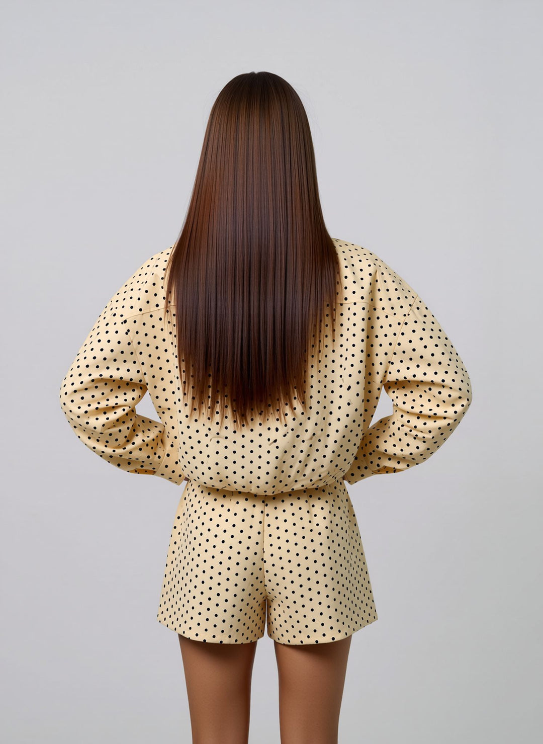 Yellow Polka Dot Oversized Jacket & Shorts Loungewear Chic Co-ord