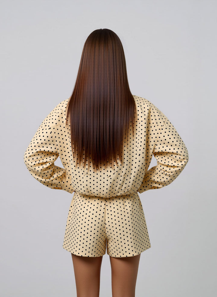 Yellow Polka Dot Oversized Jacket & Shorts Loungewear Chic Co-ord