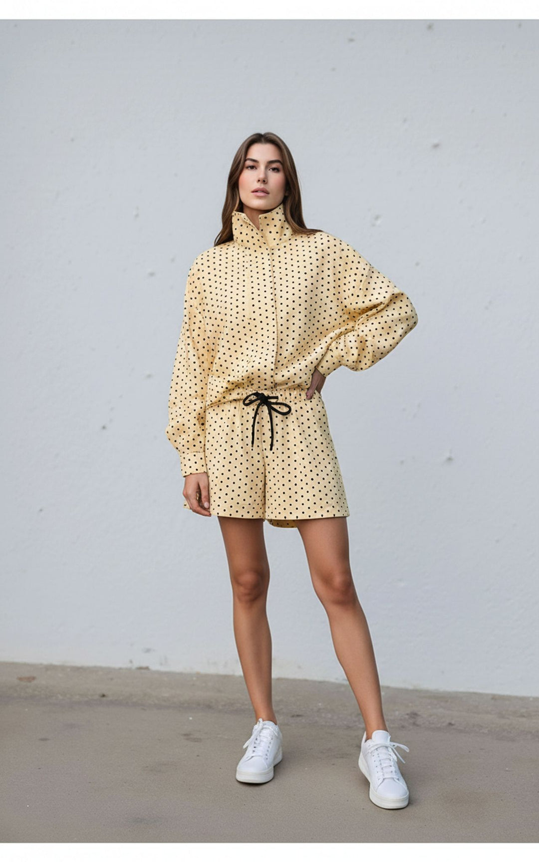 Yellow Polka Dot Oversized Jacket & Shorts Loungewear Chic Co-ord