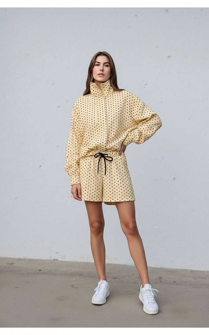 Yellow Polka Dot Oversized Jacket & Shorts Loungewear Chic Co-ord