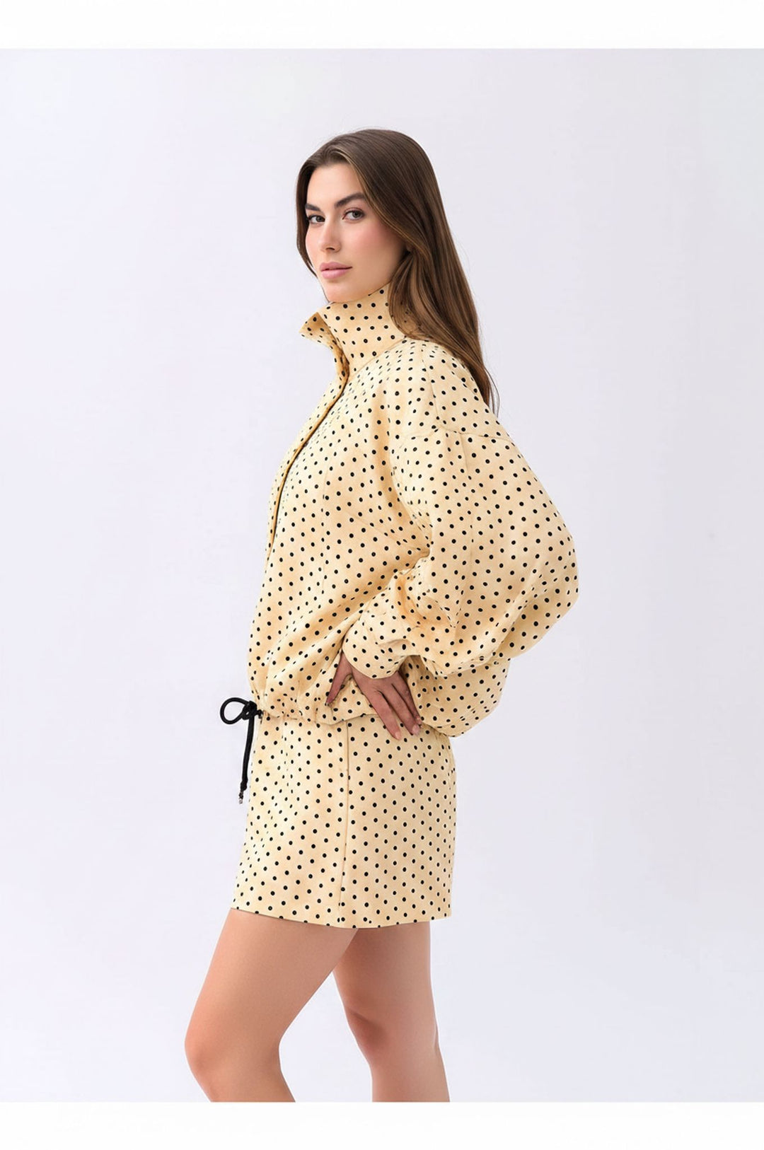 Yellow Polka Dot Oversized Jacket & Shorts Loungewear Chic Co-ord