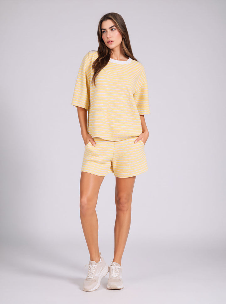 Yellow Striped Co-Ord Shorts Set with Oversized Top